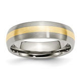 Chisel Titanium Brushed with 14K Gold Inlay 6 mm Wedding Band, Half Round