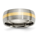 Chisel Titanium Brushed with 14K Gold Inlay 8 mm Wedding Band, Half Round