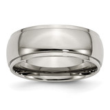 Chisel Titanium Polished 8 mm Ridged Edge Wedding Band, Domed