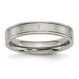 Chisel Titanium Brushed Center 4 mm Roman Numerals Wedding Band, Flat