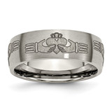 Chisel Titanium Brushed Claddagh Laser Design 8 mm Wedding Band, Half Round