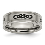 Chisel Titanium Brushed with Black Rubber Design 7 mm Ridged Edge Wedding Band, Flat