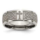 Chisel Titanium Polished Celtic Cross Laser Design 8 mm Wedding Band, Half Round