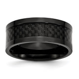 Chisel Titanium Polished Black Ion-Plated with Carbon Fiber Inlay 9 mm Wedding Band, Flat