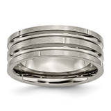 Chisel Titanium Polished and Satin 8 mm Grooved and Notched Wedding Band, Flat