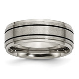 Chisel Titanium Satin Center Black Enamel 8 mm Ridged Edge Wedding Band, Flat