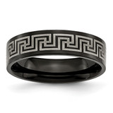 Titanium Brushed/Polished Black Ion-Plated Laser Etched Greek Key 6 mm Wedding Band