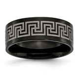 Titanium Black Ion-Plated Greek Key Laser Etched 8 mm Brushed/Polished Wedding Band