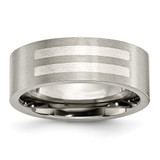 Titanium Brushed with Sterling Silver Inlay 8 mm Flat Wedding Band - TB370