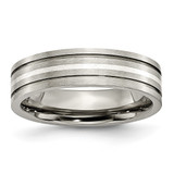 Chisel Titanium Brushed with Sterling Silver Inlay 6 mm Grooved Wedding Band, Flat