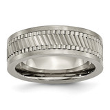 Titanium Sawtooth Design Flat Polished with Brushed Edge 8 mm Wedding Band - TB380