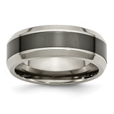 Chisel Titanium Polished with Black Ceramic Center 8 mm Beveled Wedding Band - TB382