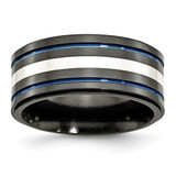 Titanium Black Ti with/Sterling Silver Inlay Blue Anodized 10 mm Wedding Band