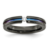 Titanium Black Ti Multi-Colored Anodized with 3 mm 0.1ct Diamond. 4 mm Wedding Band