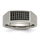Chisel Titanium Brushed and Polished Black Ion-Plated Cubic Zirconia Signet Ring - TB429