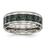 Chisel Titanium Polished with Black and Green Carbon Fiber Inlay 8 mm Wedding Band, Flat