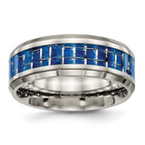 Chisel Titanium Polished with Blue and White Carbon Fiber Inlay 8 mm Wedding Band, Flat