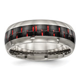 Chisel Titanium Polished with Black and Red Carbon Fiber Inlay 8 mm Wedding Band, Domed