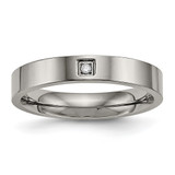 Chisel Titanium Polished with Cubic Zirconia 4 mm Flat Comfort Fit Wedding Band