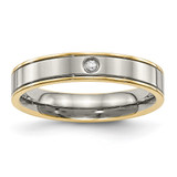Chisel Titanium Polished Yellow Ion-Plated with Cubic Zirconia 5 mm Grooved Comfort Fit Wedding Band, Flat