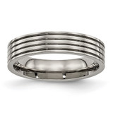 Titanium Polished 5 mm Grooved Comfort Fit Wedding Band