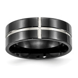 Chisel Titanium Polished Black Ion-Plated 8 mm Grooved Comfort Fit Wedding Band, Flat