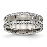 Chisel Titanium Polished with Cubic Zirconia 6.5 mm Concave Wedding Band