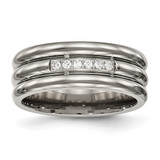 Titanium Polished with Cubic Zirconia 8 mm Grooved Wedding Band