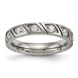 Chisel Titanium Polished with Cubic Zirconia 4 mm Grooved Wedding Band