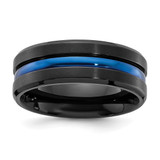 Chisel Black Titanium Brushed with Polished Blue Ion-Plated Center 8 mm Wedding Band
