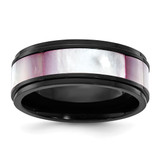 Chisel Titanium Black Ion-Plated Pink Mother of Pearl Inlay 8 mm Wedding Band, Flat