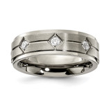 Chisel Titanium Polished with Brushed Center with Cubic Zirconia 7.00 mm Wedding Band