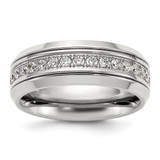 Chisel Titanium Polished with Cubic Zirconia 8 mm Band Ring, 8 mm Wide