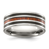 Chisel Titanium Polished with Black Resin and Wood Inlay 8 mm Wedding Band