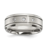 Chisel Titanium Polished with Cubic Zirconia 8 mm Band Ring
