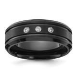 Chisel Titanium Polished Black Ion-Plated Cubic Zirconia 8 mm Band Ring