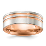 Chisel Titanium Brushed and Polished Rose Ion-Plated Stripes 8 mm Wedding Band