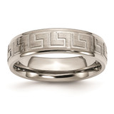 Titanium Ridged Edge Greek Key Design 6 mm Satin/Polished Wedding Band