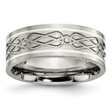 Chisel Titanium Polished with Sterling Silver Inlay Celtic Knot 8 mm Flat Wedding Band