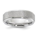 Vitalium Grain Finish Center 7 mm Ridged Edge Flat Wedding Band