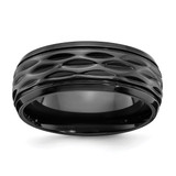 Chisel Black Zirconium Polished and Diamond-Cut 8 mm Wedding Band, Half Round
