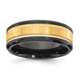 Chisel Black Zirconium Brushed and Polished with Yellow Ion-Plated Center 8 mm Wedding Band, Flat