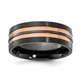 Chisel Black Zirconium Brushed and Polished Rose Ion-Plated 8.00 mm Band Ring