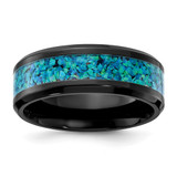 Chisel Black Zirconium Polished with Blue Simulated Opal Inlay 8.00 mm Wedding Band