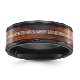 Chisel Black Zirconium Polished Faceted with Wood and Deer Antler Inlay 8 mm Wedding Band