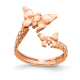 14K Rose Gold Polished and Textured 2 Butterflies Toe Ring, 2.4 mm