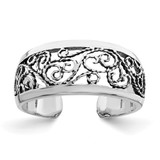 Sterling Silver Antiqued Floral Toe Ring, 7 mm