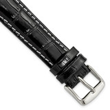 DeBeer 14 mm Black Crocodile Grain Chronograph Leather with White Stitching and Silver-Tone Buckle 7.5 Inch Watch Band