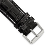 DeBeer 22 mm Black Crocodile Grain Chronograph Leather with White Stitching and Sliver-Tone Buckle 7.5 Inch Watch Band