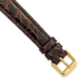 DeBeer 17 mm Long Brown Caiman Leather with Gold-Tone Buckle 8.5 Inch Watch Band